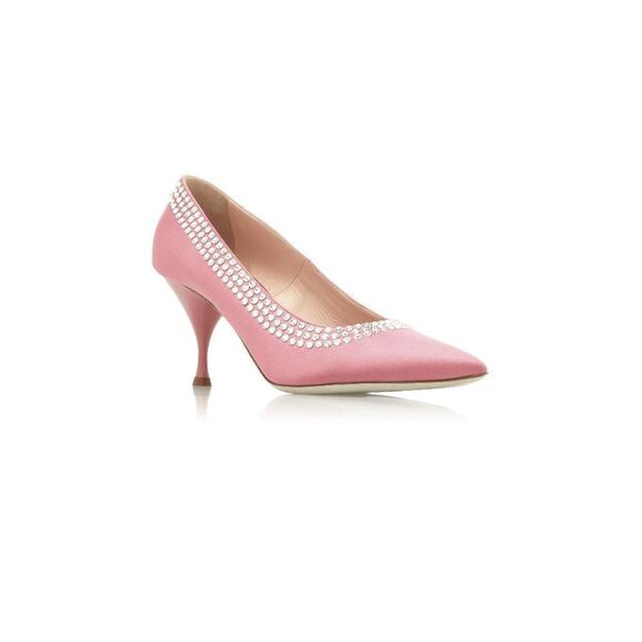 Miu Miu Calzature Donna Crystal Embellished Satin Heels Pumps Rose Pink SZ 36.5 - Picture 12 of 12